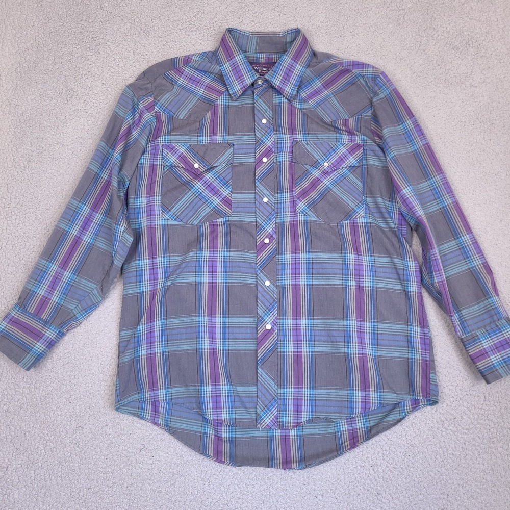 Vintage Williams Bay Pearl Snap Western Shirt Mens XL‎ 18 Neck Cowboy Rodeo